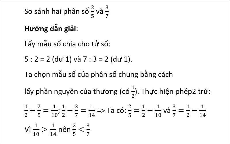 So sánh phần thừa của hai phân số khi thương của mẫu số và tử số bằng nhau